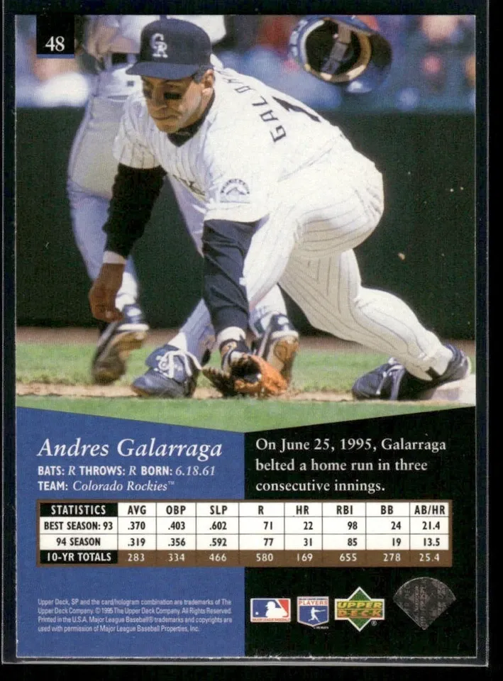 Topps Panini Card Tarjeta Cromo Barajita Andres Galarraga Upper Deck 1995