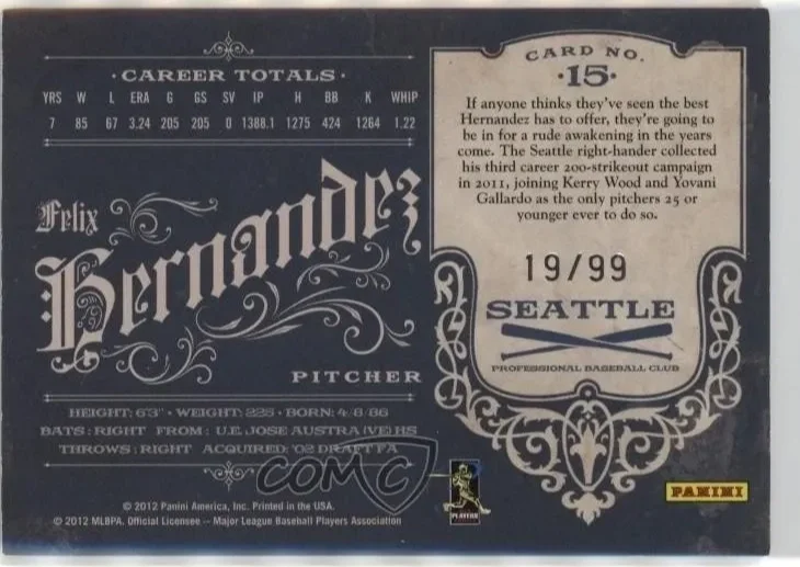 Topps Panini Card Tarjeta Cromo Barajita Felix Hernandez 2011 Numerada De /99 Playoff Prime Cuts