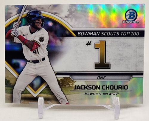 Topps Panini Card Tarjeta Cromo Barajita Jackson Chourio Bowman Scouts Tops 100 (El prospecto no. 1 de Bowman) 2024 Cromo Pre Rookiecard RC