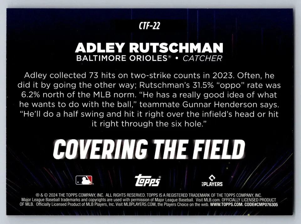 Topps Panini Card Tarjeta Cromo Barajita Adley Rutschman Topps 2024 Covering The Field