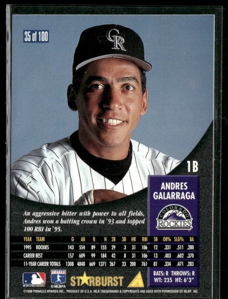 Topps Panini Card Tarjeta Cromo Barajita Andres Galarraga Pinnacle Starburst 1996