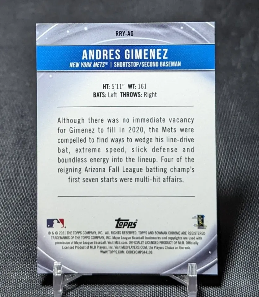 Topps Panini Card Tarjeta Cromo Barajita Andres Gimenez Bowman 2021 Rookie Card RC Rookie Of The Year Favorites