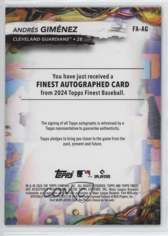 Topps Panini Card Tarjeta Cromo Barajita Andres Gimenez Topps 2024 Firma Certificada Finest