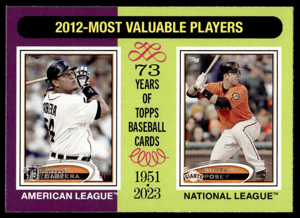 Topps Panini Card Tarjeta Cromo Barajita Miguel Cabrera / Buster Posey Topps Heritage 2024 MVPs 2012