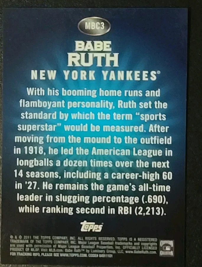 Topps Panini Card Tarjeta Cromo Barajita BABE RUTH Topps 2011 Mega Box Chrome Refractor Insert Salon Fama Yankees