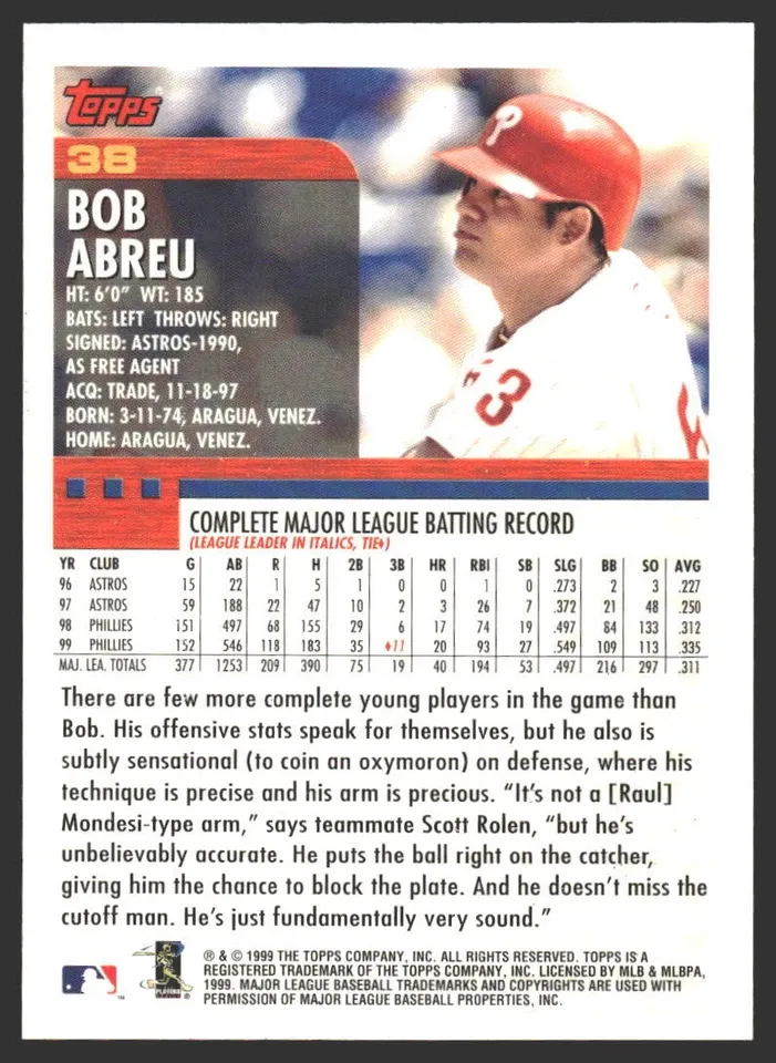 Topps Panini Card Tarjeta Cromo Barajita Bob Abreu Topps 2000
