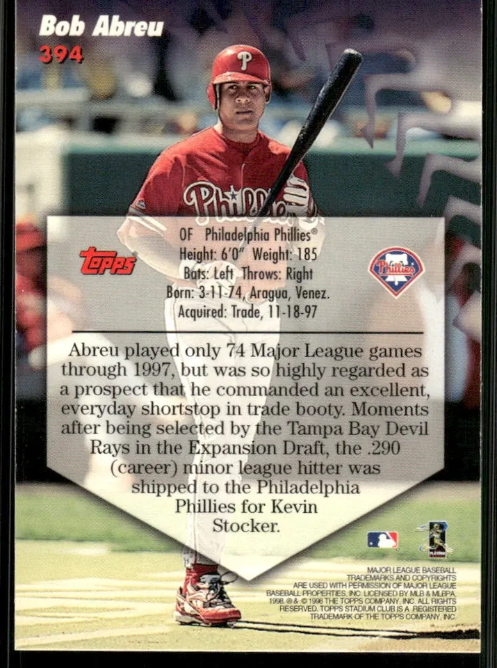 Topps Panini Card Tarjeta Cromo Barajita Bobby Abreu Topps 1998