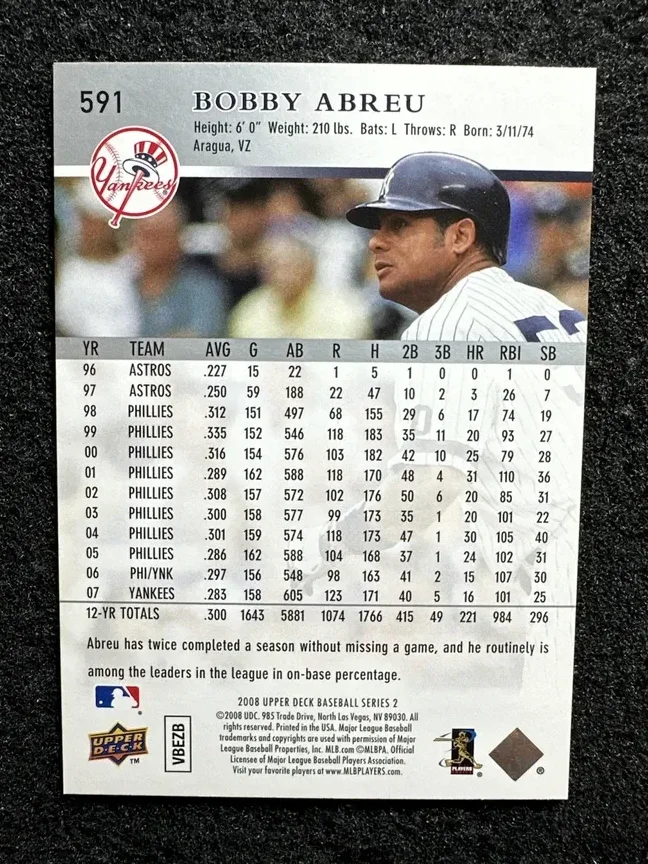 Topps Panini Card Tarjeta Cromo Barajita Bobby Abreu Upper Deck 2008 New York Yankees
