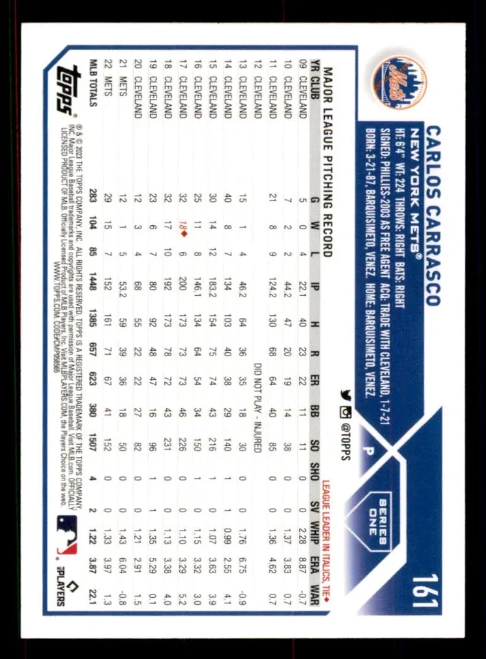 Topps Panini Card Tarjeta Cromo Barajita Carlos Carrasco Topps 2023