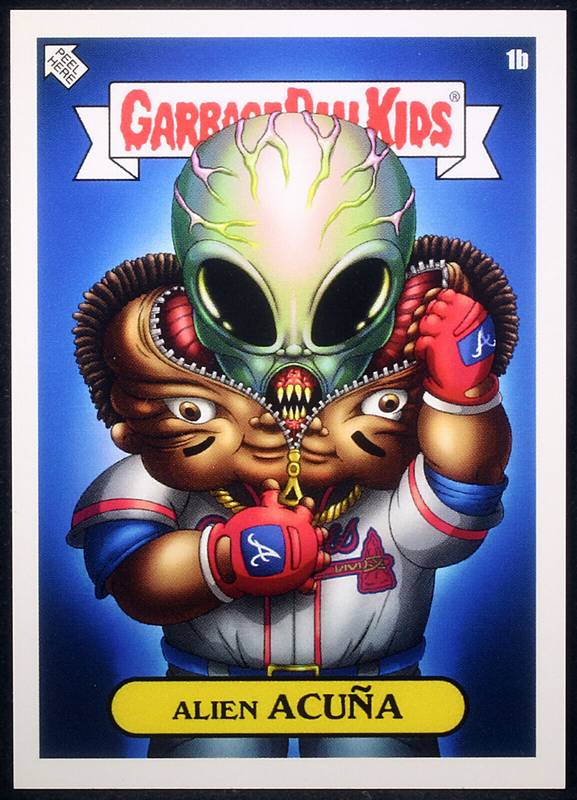 Topps Panini Card Tarjeta Cromo Barajita Ronald Acuña Topps Garbage Pail Kids 2022 Area Fifty Ron / Alien Acuña by Alex Pardee