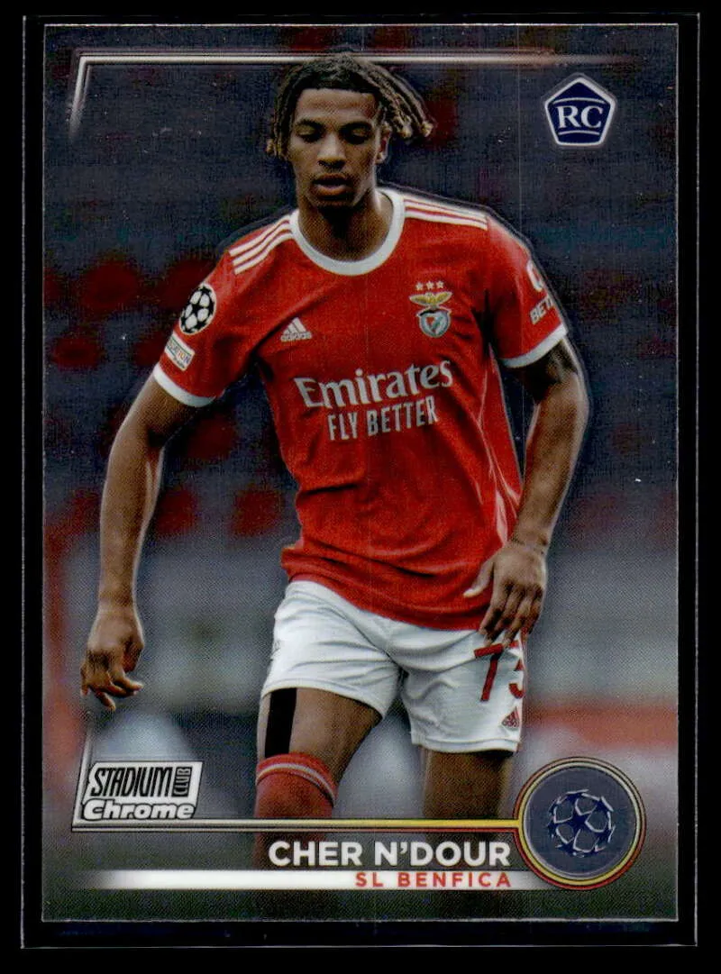 Topps Panini Card Tarjeta Cromo Barajita Cher Ndour Topps 2022-2023 Chrome Rookie Card RC Stadium Club Uefa Soccer Futbol