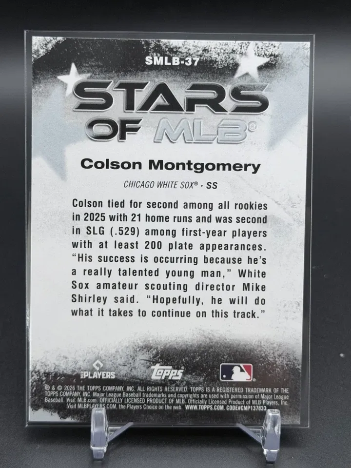 Topps Panini Card Tarjeta Cromo Barajita Colson Montgomery Topps 2026 Series Rookie Card RC Stars Of Mlb
