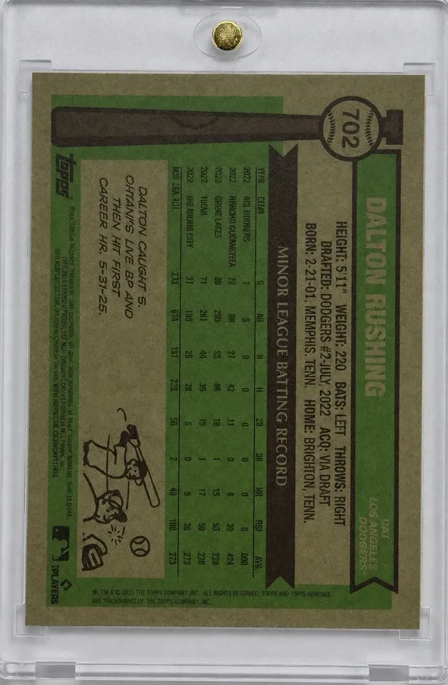 Topps Panini Card Tarjeta Cromo Barajita Dalton Rushing Topps 2025 Rookie Card RC Heritage High Number