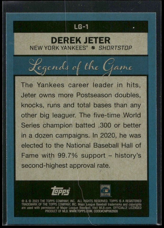 Topps Panini Card Tarjeta Cromo Barajita Derek Jeter Topps Series 2023 Legends of The Game