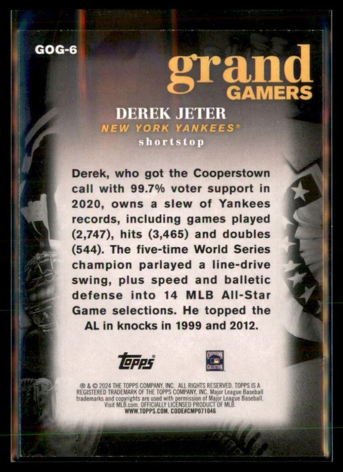 Topps Panini Card Tarjeta Cromo Barajita Derek Jeter Topps Series 2024 Grand Gamers