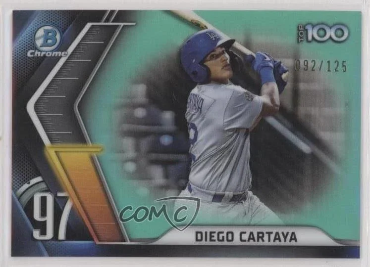 Topps Panini Card Tarjeta Cromo Barajita Diego Cartaya Bowman Chrome 2022 Scouts Top 100 Aqua Refractor Numerada /125 Pre Rookie Card RC