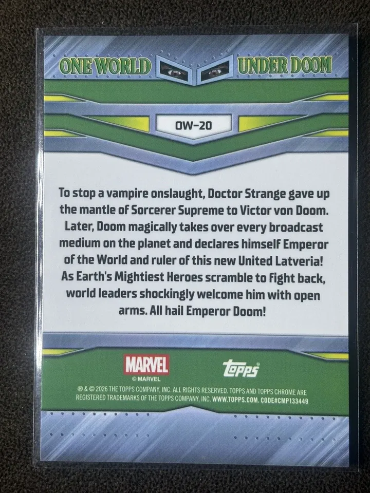 Topps Panini Card Tarjeta Cromo Barajita Doctor Doom Topps 2026 Chrome Marvel Comics One World Under Doom
