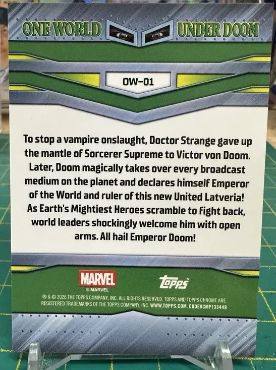 Topps Panini Card Tarjeta Cromo Barajita Doctor Doom Topps 2026 Chrome Refractor Marvel Comics #ow-1 One World Under Doom