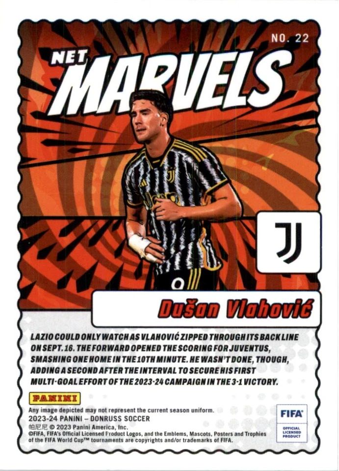 Topps Panini Card Tarjeta Cromo Barajita Dusan Vlahovic Donruss 2023-2024 Net Marvels (Futbol)