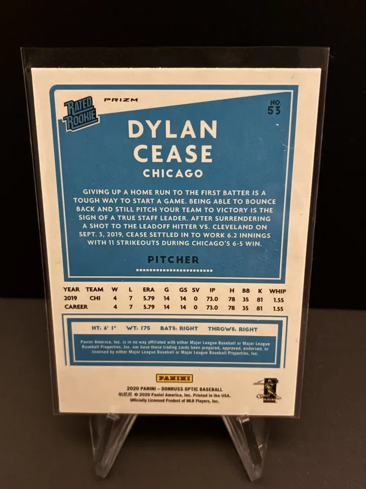 Topps Panini Card Tarjeta Cromo Barajita Dylan Cease 2020 Cromo Paralela Pre Rookiecard RC Optic Baseball Parelela Yellow Rated Rookie