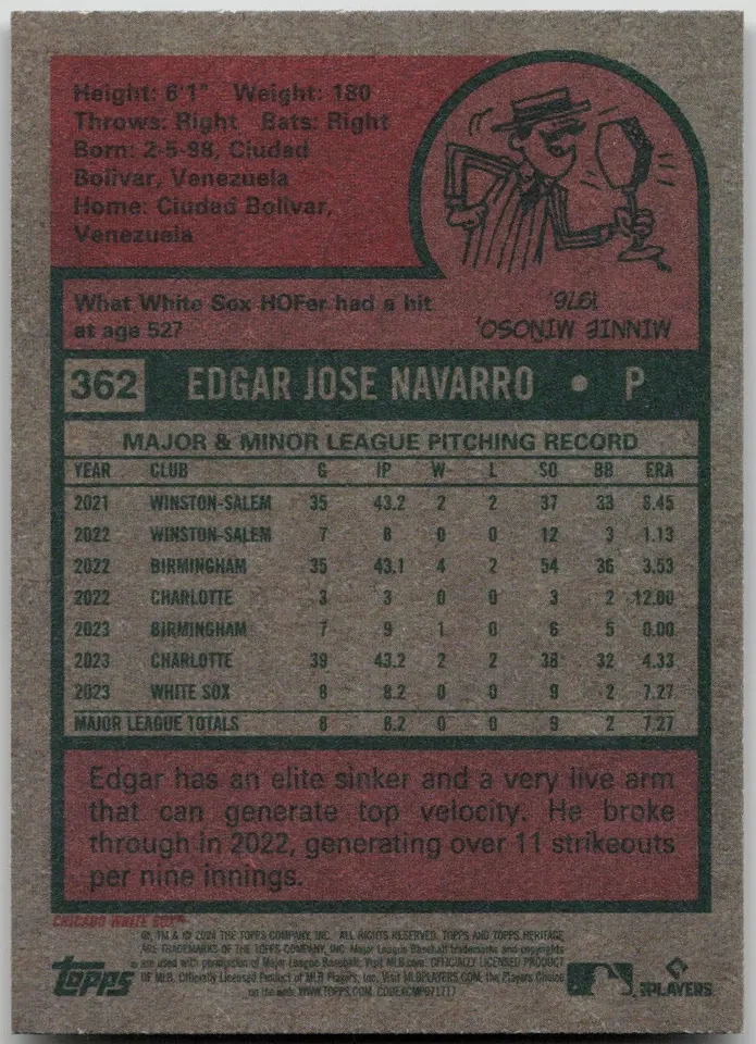 Topps Panini Card Tarjeta Cromo Barajita Edgar Navarro Topps 2024 Heritage