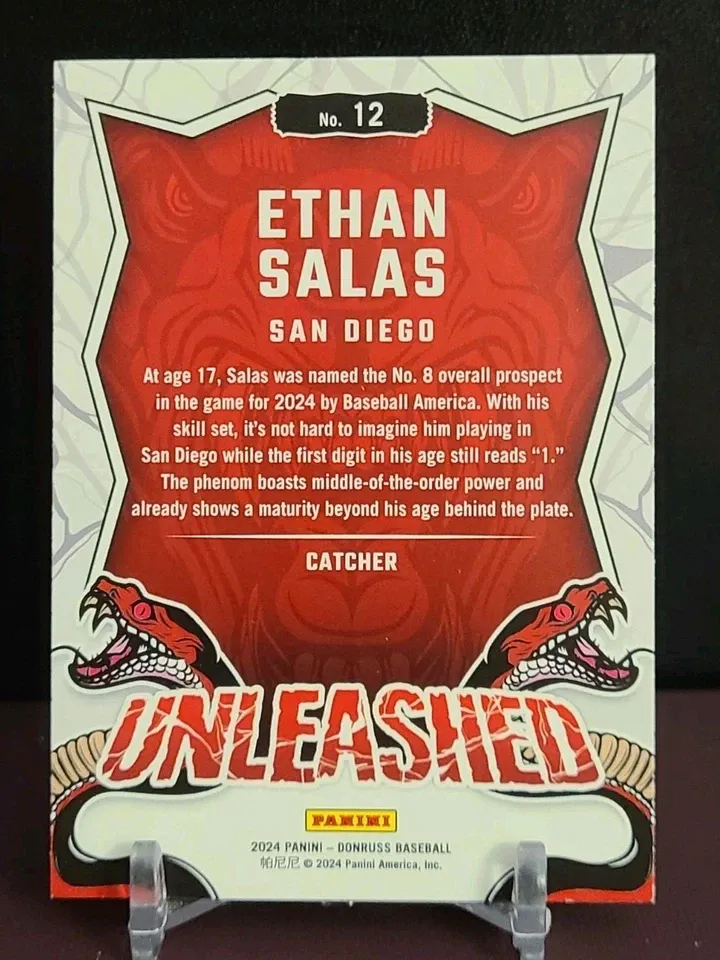 Topps Panini Card Tarjeta Cromo Barajita Ethan Salas - 2024 Donruss UNLEASHED Prospect Pre Rookie Card RC