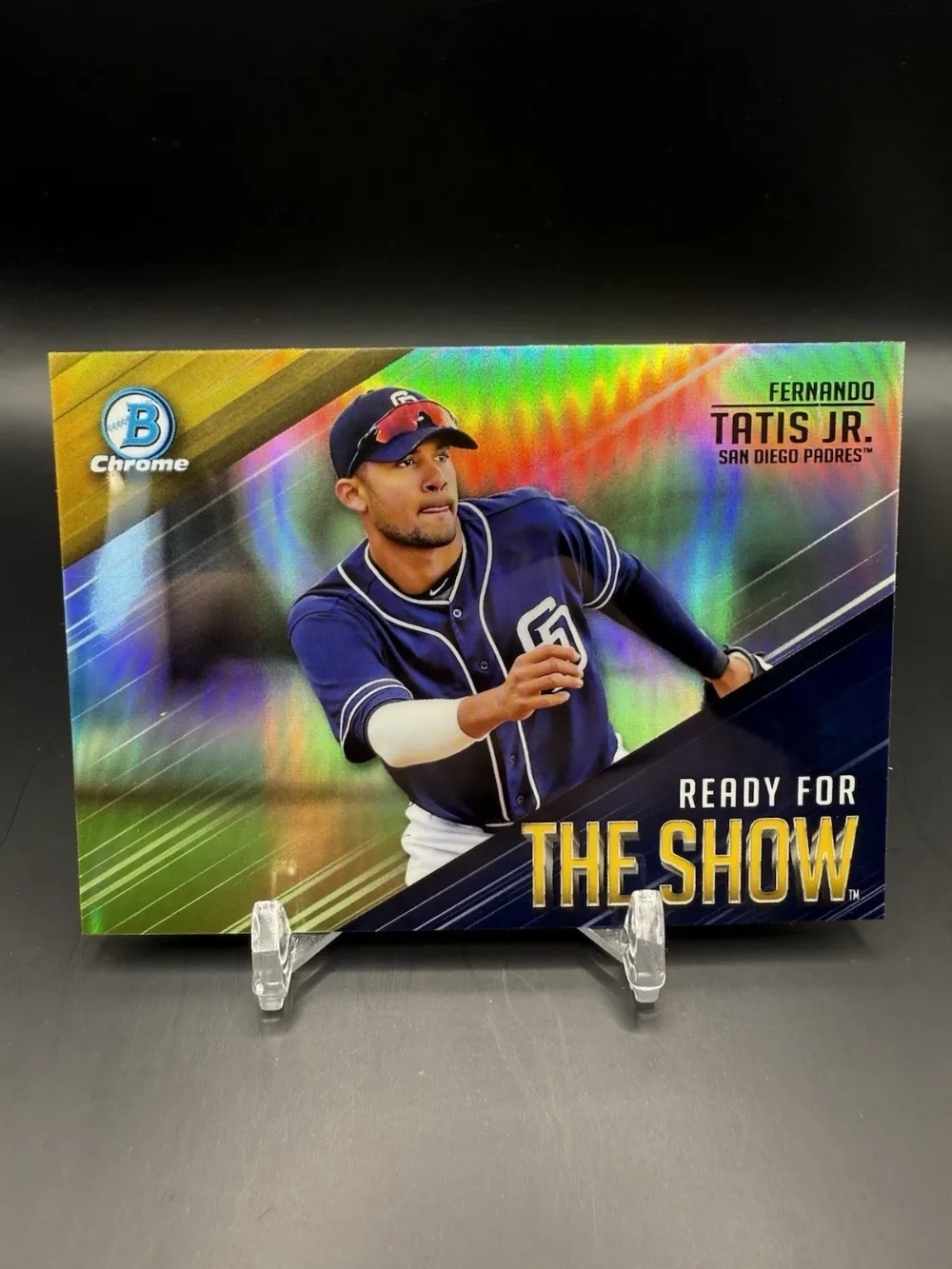 Topps Panini Card Tarjeta Cromo Barajita Fernando Tatis Jr. Bowman 2019 Chrome Refractor Pre Rookiecard RC Ready For The Show