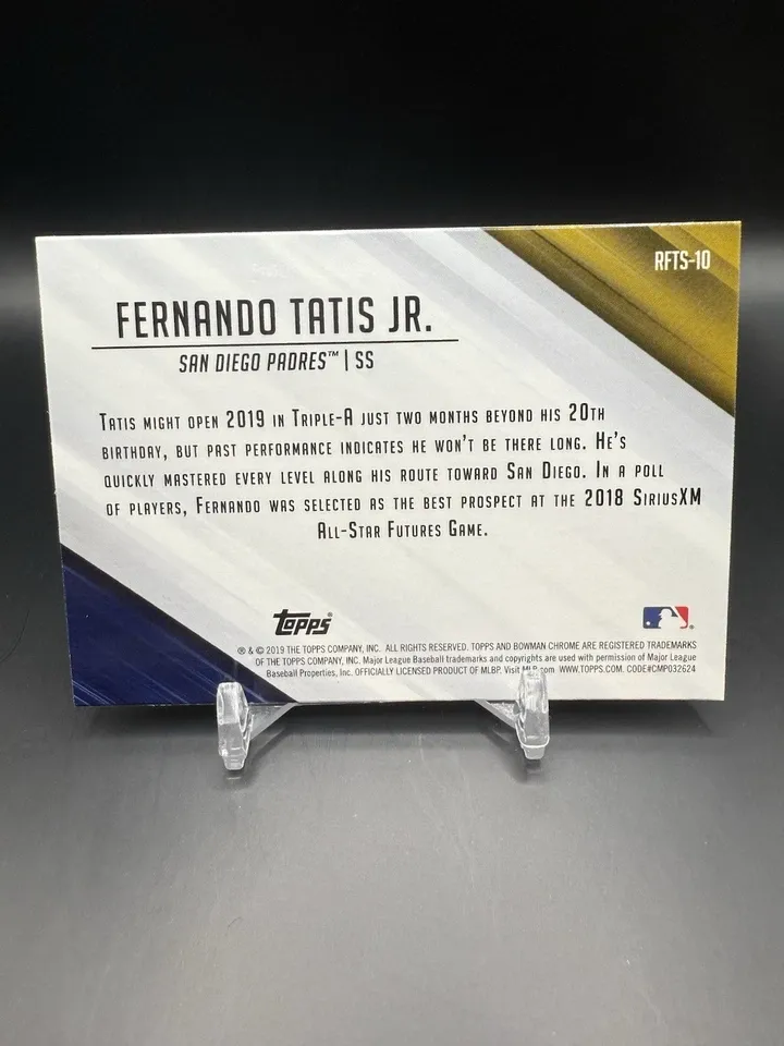 Topps Panini Card Tarjeta Cromo Barajita Fernando Tatis Jr. Bowman 2019 Chrome Refractor Pre Rookiecard RC Ready For The Show