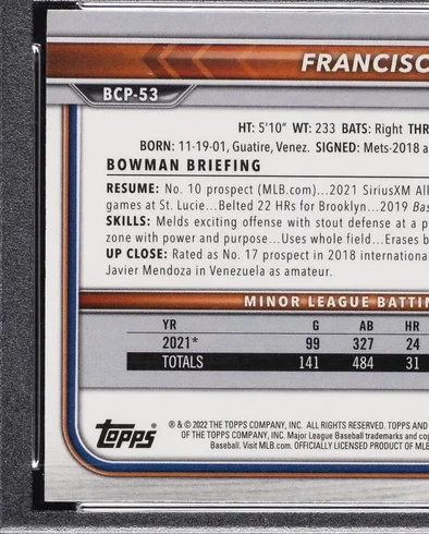 Topps Panini Card Tarjeta Cromo Barajita Francisco Alvarez Bowman Prospects 2022 Pre Rookiecard RC