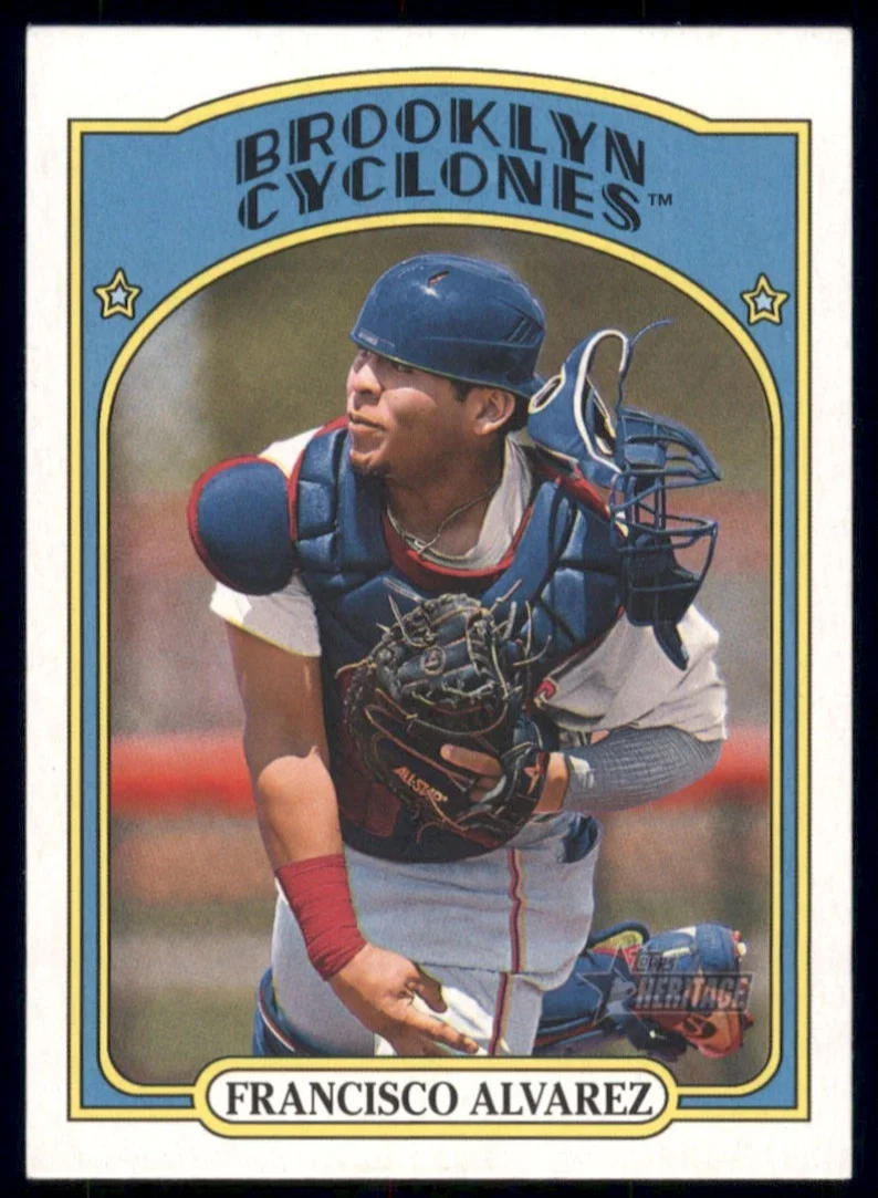 Topps Panini Card Tarjeta Cromo Barajita Francisco Alvarez Topps Heritage Minor League 2021 Team Brooklyn Cyclones Liga Menor Pre Rookie Card RC