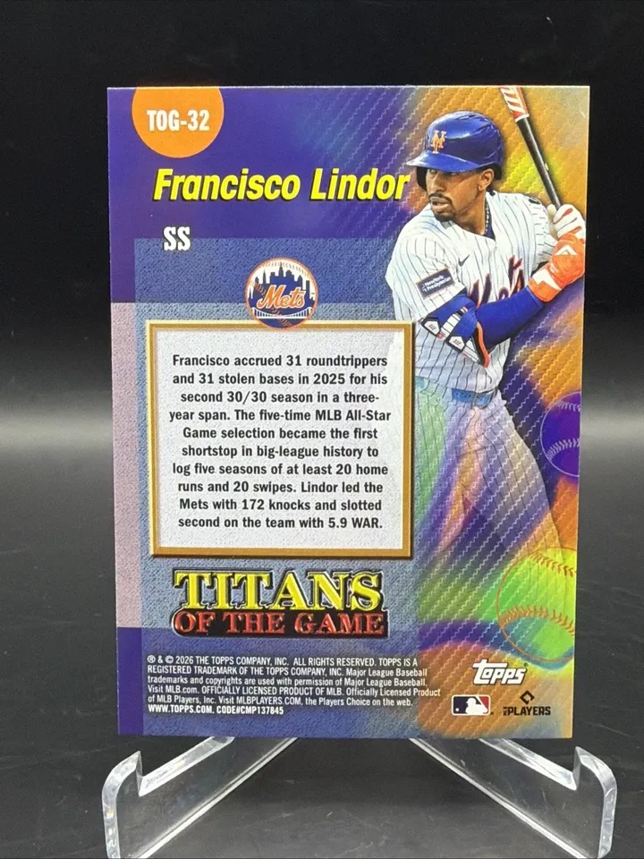 Topps Panini Card Tarjeta Cromo Barajita Francisco Lindor Topps 2026 Series Titans Of The Game