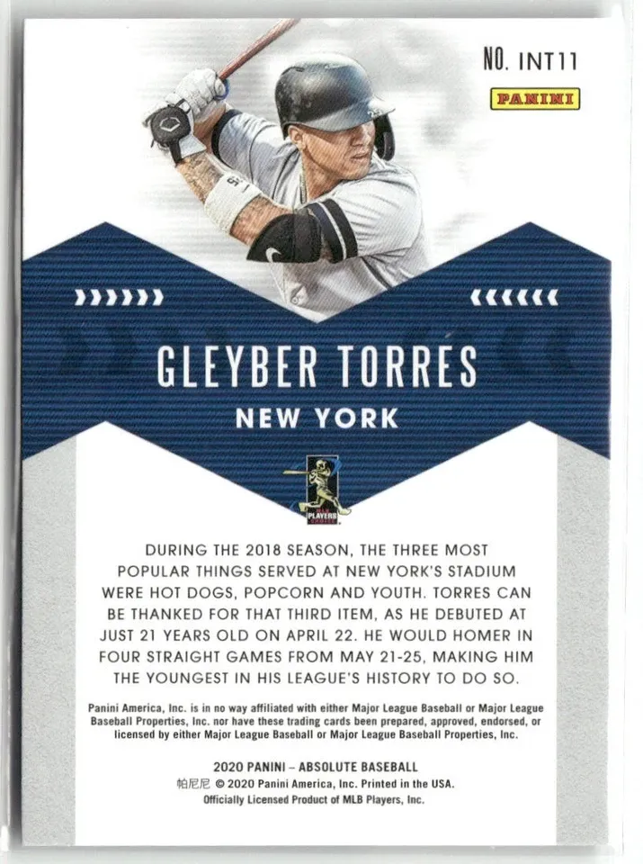Topps Panini Card Tarjeta Cromo Barajita Gleyber Torres Panini 2020 Absolute Introductions