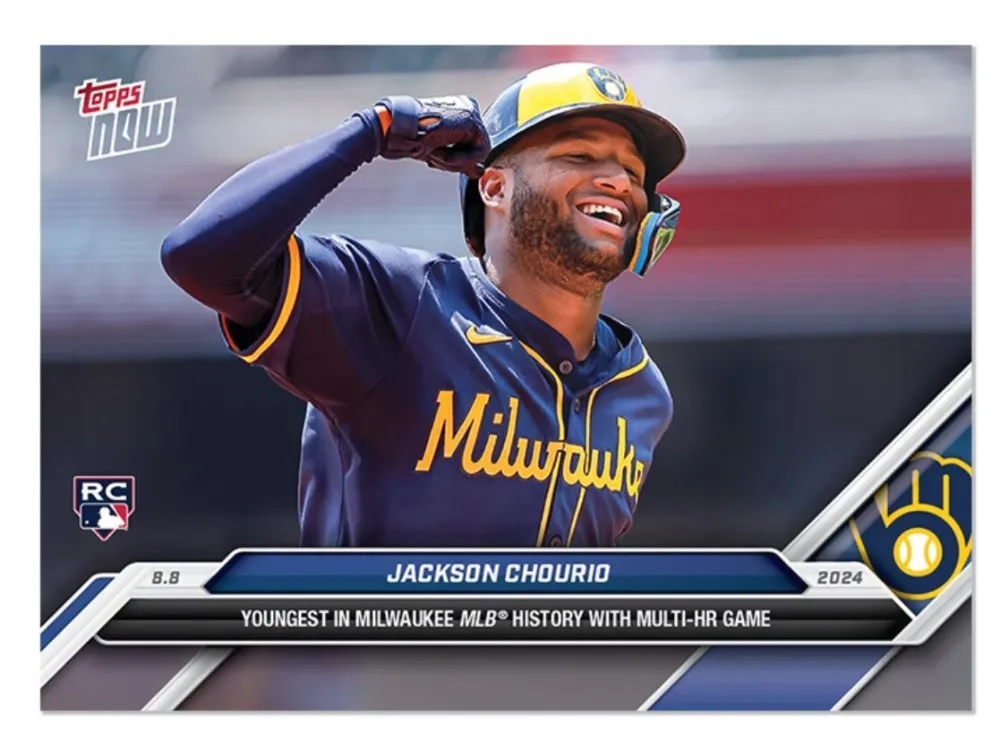 Topps Panini Card Tarjeta Cromo Barajita Jackson Chourio Topps 2024 Rookie Card RC Now - El Jugador Mas Joven En Tener Un Juego Multi Jonrón