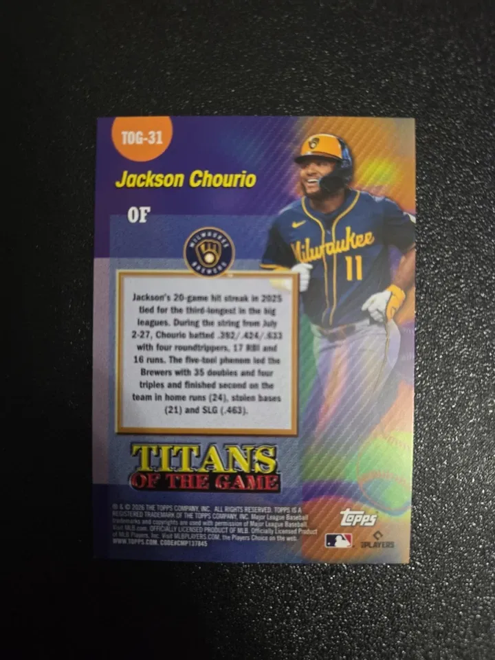 Topps Panini Card Tarjeta Cromo Barajita Jackson Chourio Topps Series 2026 Titans Of The Game