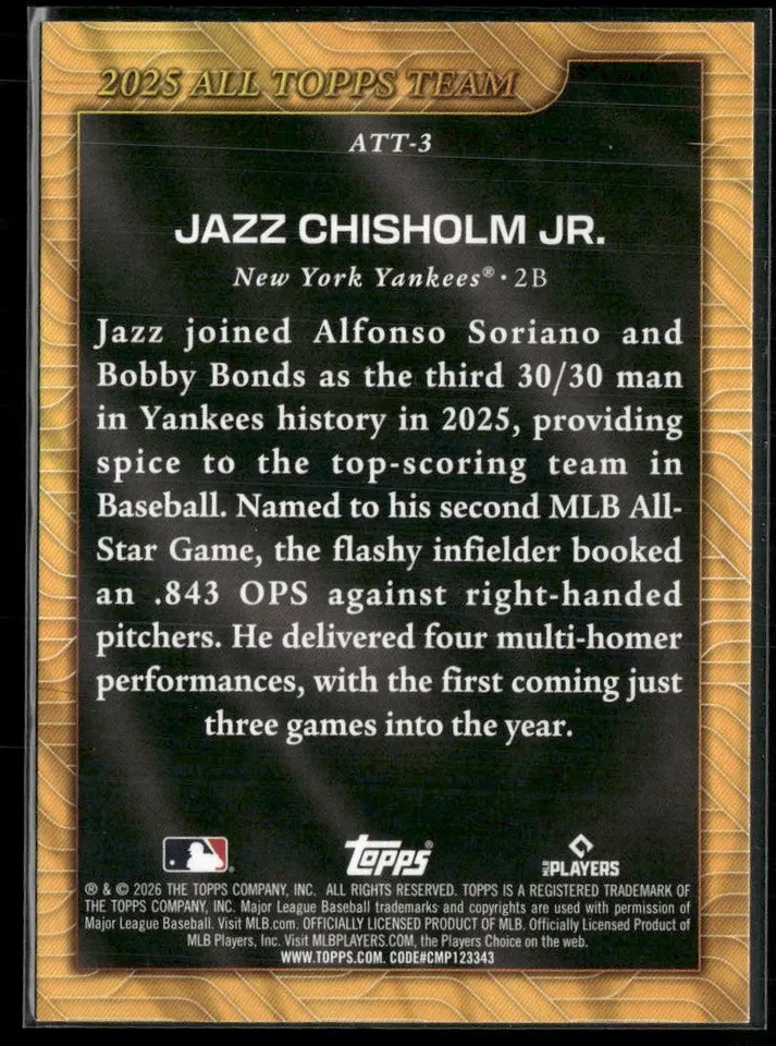 Topps Panini Card Tarjeta Cromo Barajita Jazz Chisholm Jr. Topps 2026 All Topps Team