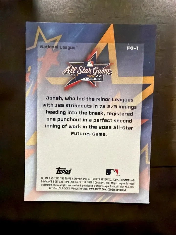 Topps Panini Card Tarjeta Cromo Barajita Jonah Tong Bowman 2025 Refractor Pre Rookiecard RC Rookie Card RC Best All- Star Futures Game