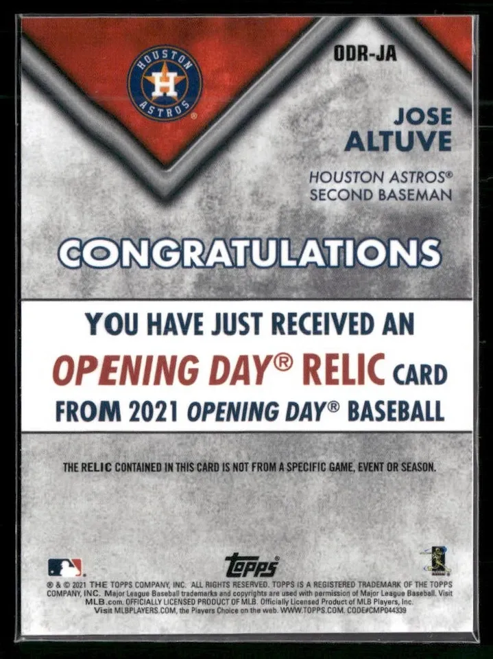 Topps Panini Card Tarjeta Cromo Barajita Jose Altuve Topps 2021 Patch Opening Day Opening Day Relic Patch