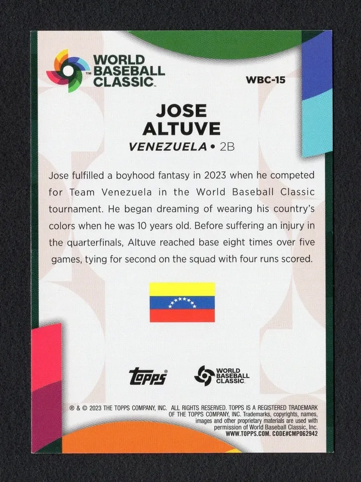 Topps Panini Card Tarjeta Cromo Barajita Jose Altuve Topps 2023 World Baseball Classic Stars (wbc Clasico Mundial Beisbol)