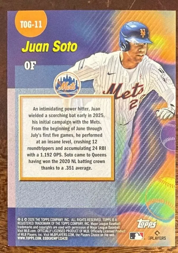 Topps Panini Card Tarjeta Cromo Barajita Juan Soto Topps 2026 Series Titans Of The Game