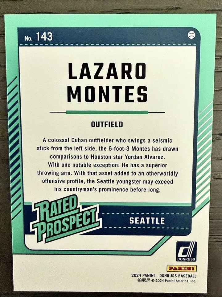 Topps Panini Card Tarjeta Cromo Barajita Lazaro Montes Panini 2024 Donruss Pre Rookiecard RC Rated Prospects