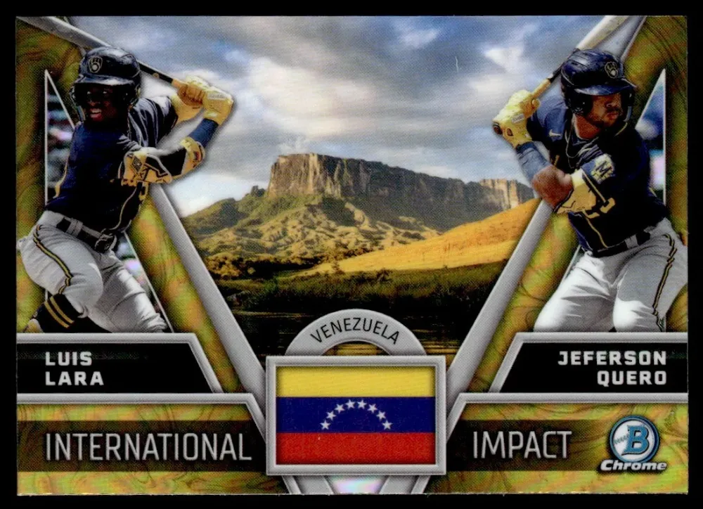 Topps Panini Card Tarjeta Cromo Barajita Luis Lara Jefferson Quero Bowman 2024 Chrome Rookie Card RC Venezuela International Impact