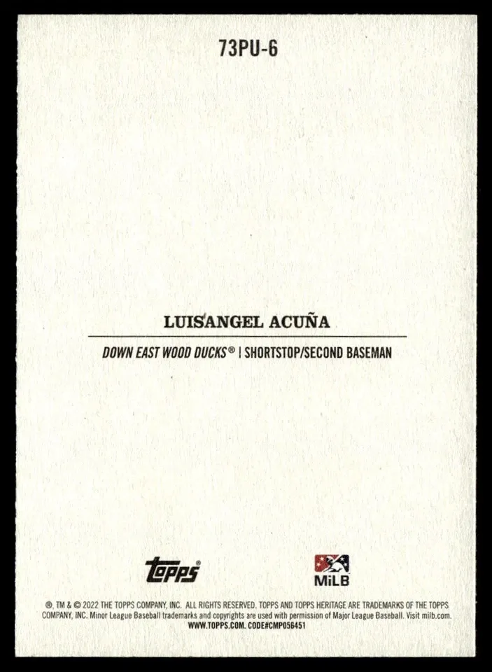 Topps Panini Card Tarjeta Cromo Barajita Luisangel Acuña Topps 2022 Heritage Minor League 1973 Team Down East