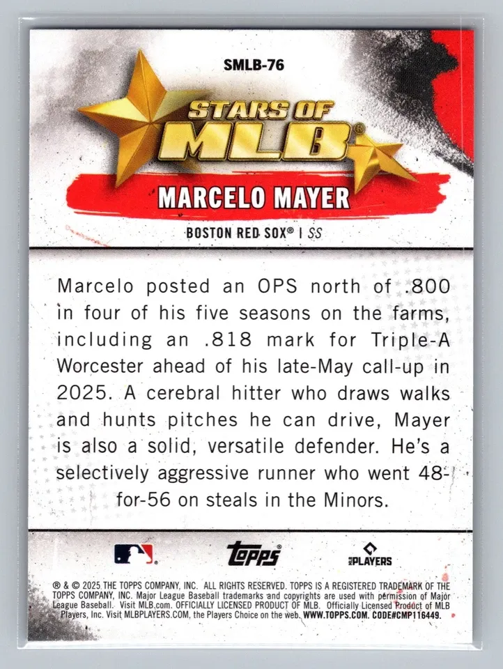 Topps Panini Card Tarjeta Cromo Barajita Marcelo Mayer Topps 2025 Series Rookie Card RC Stars Of Mlb