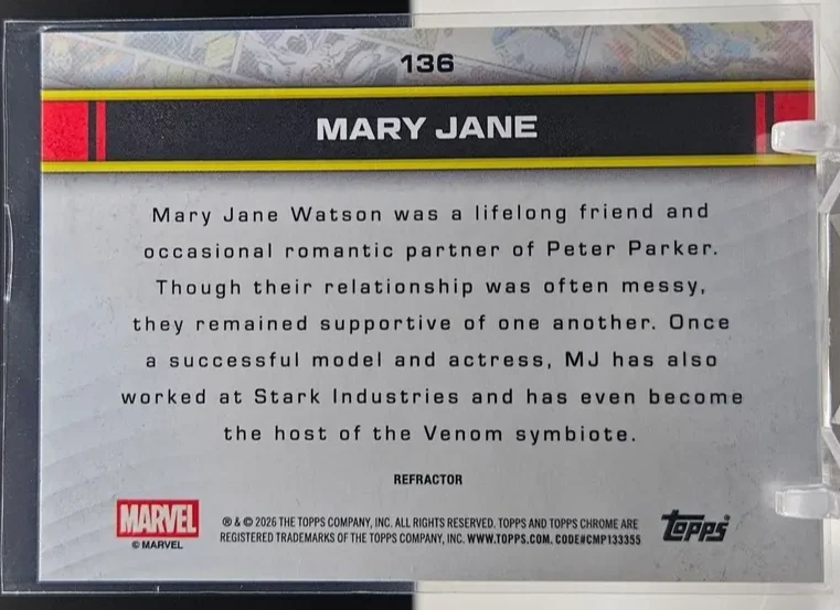 Topps Panini Card Tarjeta Cromo Barajita Mary Jane Topps 2026 Chrome Marvel Comics