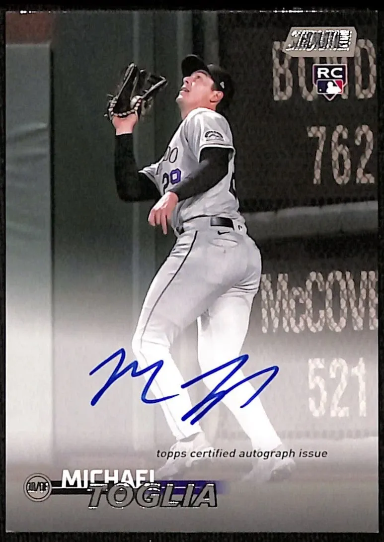Topps Panini Card Tarjeta Cromo Barajita Michael Toglia Topps 2023 Stadium Club Rookie Card RC Firma Certificada Auto