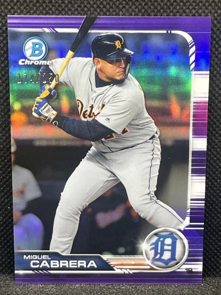 Topps Panini Card Tarjeta Cromo Barajita Miguel Cabrera Bowman 2019 paralela Purple Refractor numerada de /250