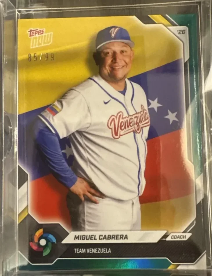 Topps Panini Card Tarjeta Cromo Barajita Miguel Cabrera Topps Now 2026 Clasico Mundial Paralela Green Foil numerada /99 Wbc *Venezuela Campeón*