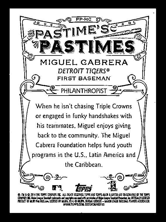 Topps Panini Card Tarjeta Cromo Barajita Miguel Cabrera Topps Allen and Ginter 2016 Pastimes Pastimes
