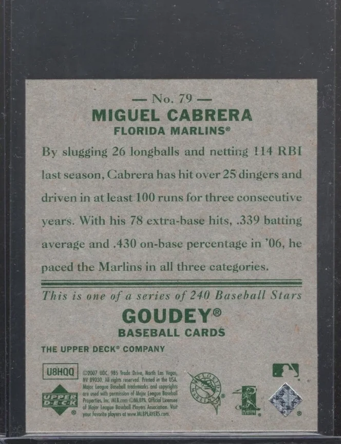 Topps Panini Card Tarjeta Cromo Barajita Miguel Cabrera Upper Deck Goudey 2007