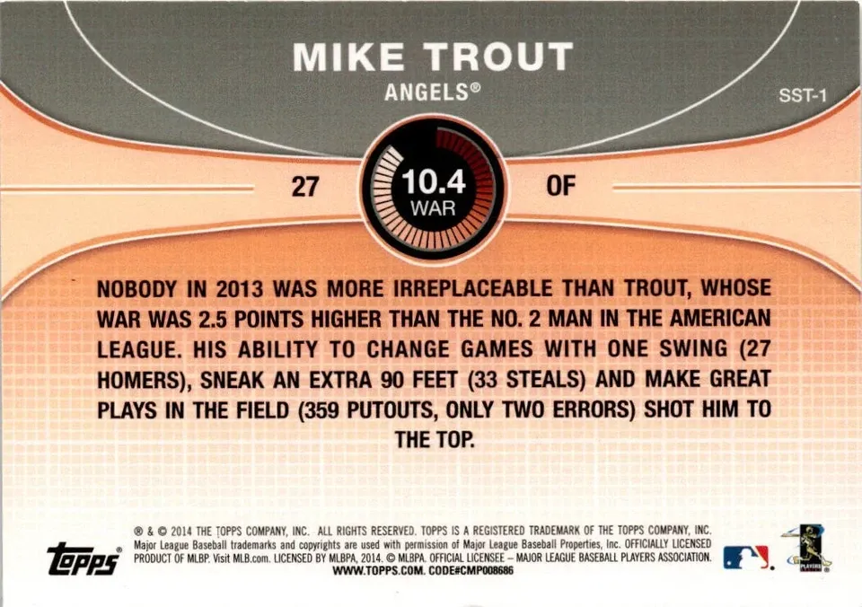 Topps Panini Card Tarjeta Cromo Barajita Mike Trout Topps 2014 Saber Stars
